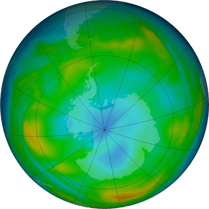 Antarctic ozone map for 21 June 2016